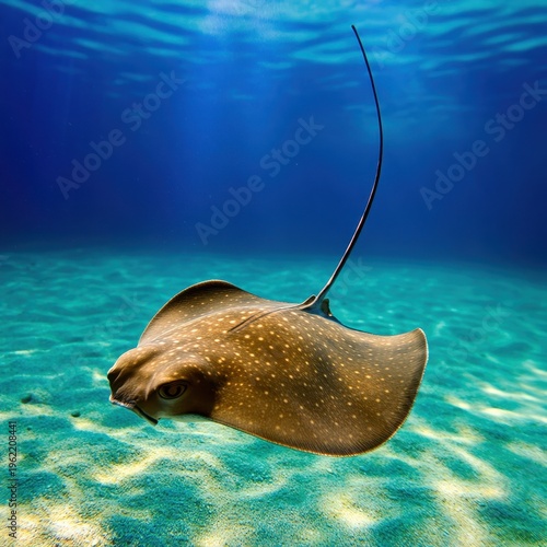 Graceful Stingray Gliding Through Clear Ocean Waters Underwater Scene