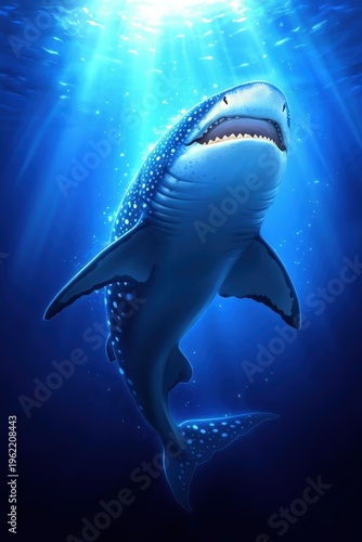 Majestic Whale Shark Swimming in Beautiful Ocean Light