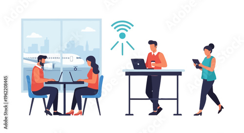 Remote Work and Global Connectivity: Digital Nomads and Business Travelers Working at Airport and On-the-Go
