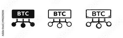 Bitcoin BTC Cryptocurrency Network and Blockchain Structure Icons Set
