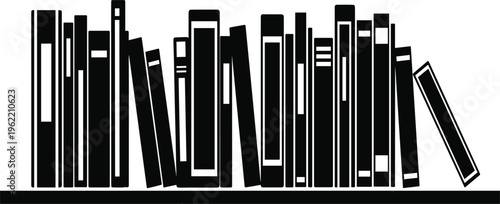 Stacked Books on Shelf in Black Silhouette, Book Collection for Library, Office, and Home Spaces