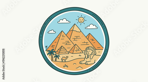 Egyptian Pyramids And Sphinx In Circle