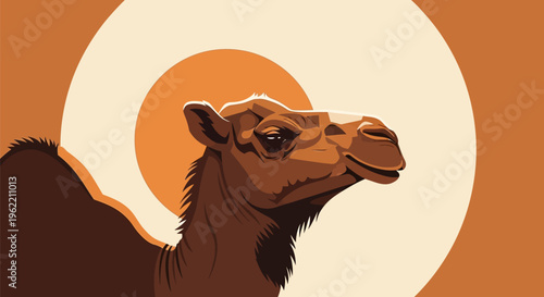 Close-up profile of a dromedary camels head and neck.