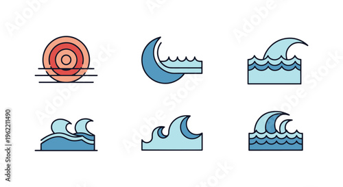 Ocean Turbulence Line art modern abstract colorful pattern