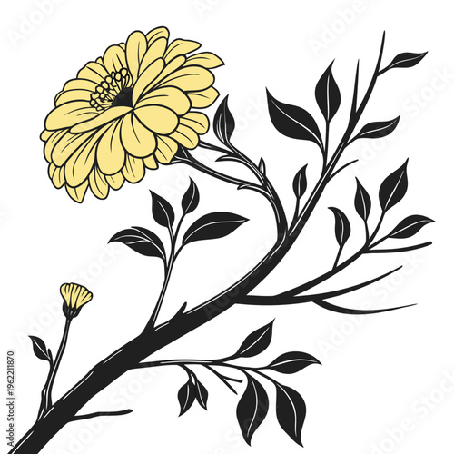abstract floral background with zinnia yellow flower