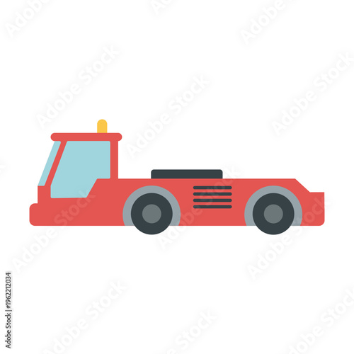 Red airport tug tow tractor ground support vehicle flat vector illustration