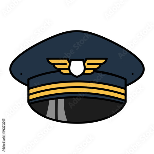 Pilot captain uniform hat with gold emblem aviation headwear icon
