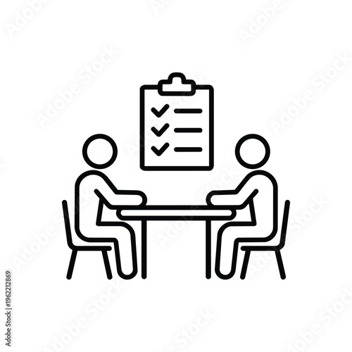 ISO audit and certification black and white vector ISO audit and certification checklist with two people meeting