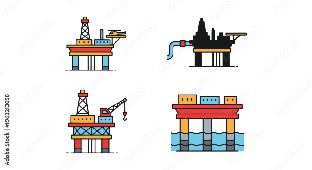 Naklejka premium Offshore Platform Line art simple abstract minimal illustration