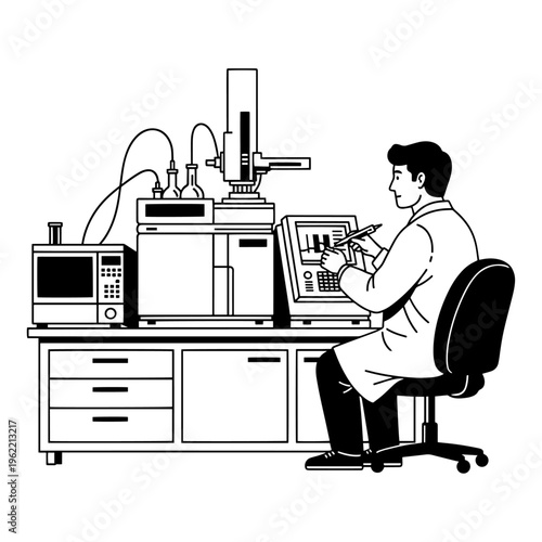 Scientist analyzing chromatography results in modern laboratory with gas chromatograph equipment