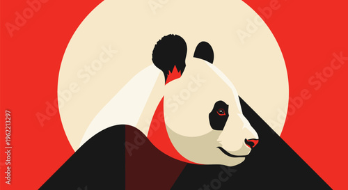 Giant panda bear close-up illustration.