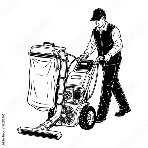 Professional Janitor Operating Industrial Floor Polisher in Commercial Building