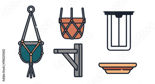 Plant Pot Holder Line art creative colorful shapes vector