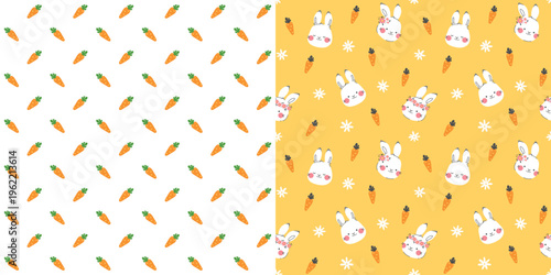 Collection of Easter seamless pattern with cute rabbits and carrots