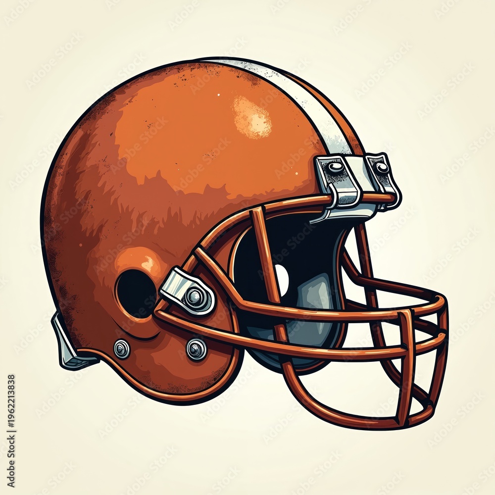 Fototapeta premium Vintage football helmet logo graphic illustration. Old school sports gear, retro style emblem on white background. Team mascot or branding element.