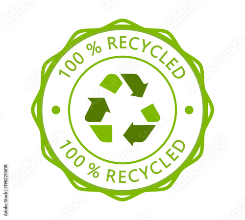 100% Recycled Eco Seal Badge – Green Circular Recycling Label Symbol Icon