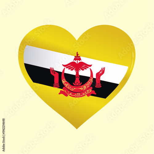 Brunei Flag in Heart Shape, Symbolizing Love and Patriotism for the Nation