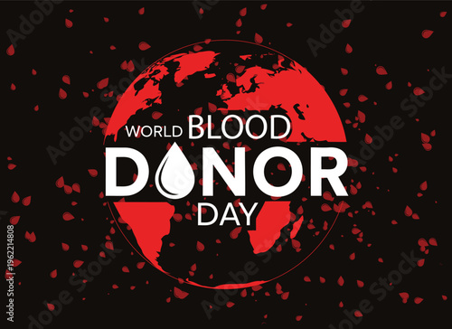 World blood donor day conceptual poster with red globe and blood drop icon