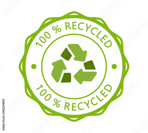100% Recycled Green Seal Logo | Eco Friendly Circular Recycling Badge Icon