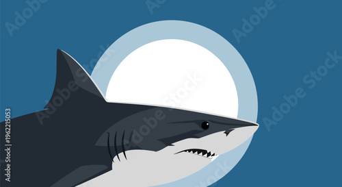 Great white shark swimming in the ocean.