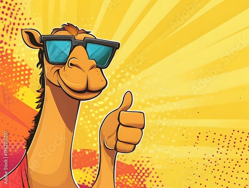 Cool Cartoon Camel with Sunglasses and Thumbs Up Gesture