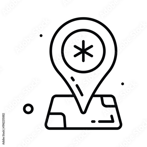 Visually engaging line icon showing hospital location map pin