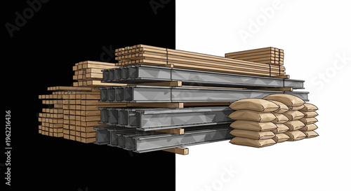 Stacks of construction materials on site.