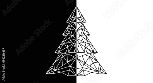 Geometric Christmas tree wireframe illustration.