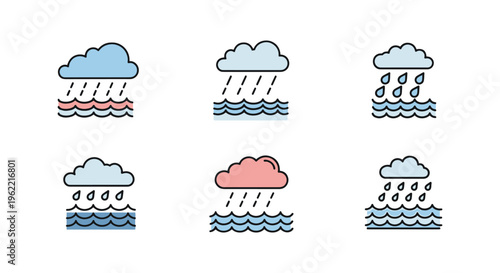 Rainfall Sea Line art modern colorful shapes illustration