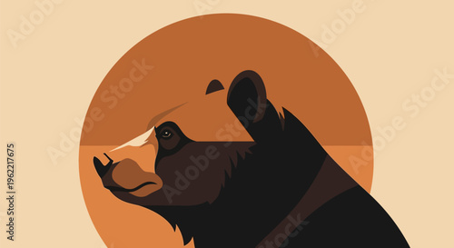 Majestic Black Bear Portrait with Minimalist Style.