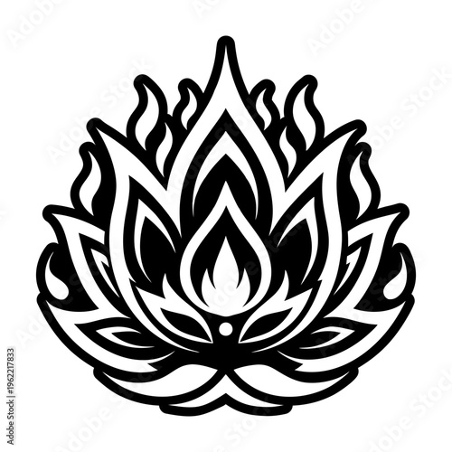 A filled style icon of flaming lotus symbol