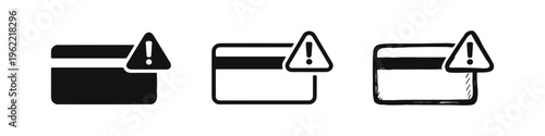 Credit Card with Exclamation Warning Icon Set - Financial Problem or Fraud Alert