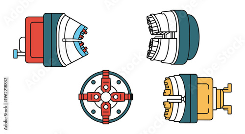 Lathe Chuck Line art vector modern color shapes