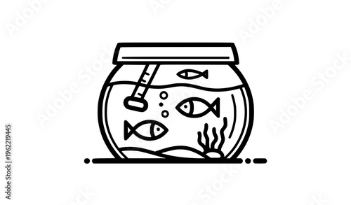 Minimal Aquarium Tank Simple Fish Outline Modern Black White Icon Style Isolated Vector Illustration
