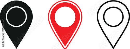 Three location pin icons with different color and fill styles Vector