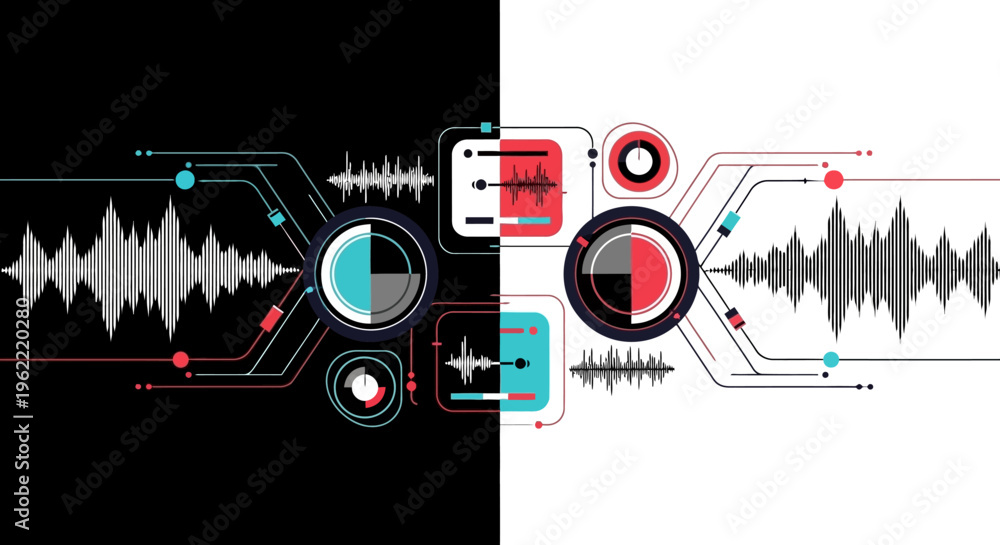 Obraz premium Audio waveform and music technology interface.