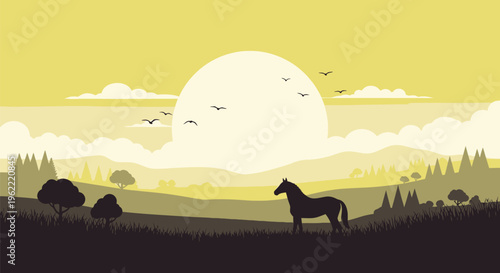 Majestic horse stands alone in a serene natural setting.