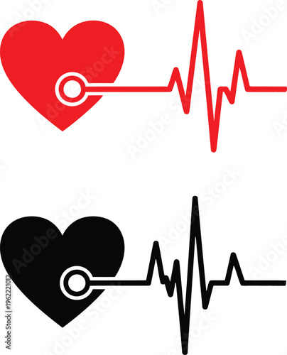 Contrast between healthy and monitored heart rhythms with stethoscope symbols Vector