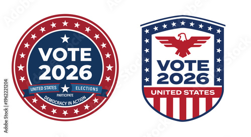 US Midterm 2026, Vote Badge Vector with Stars and Patriotic Colors