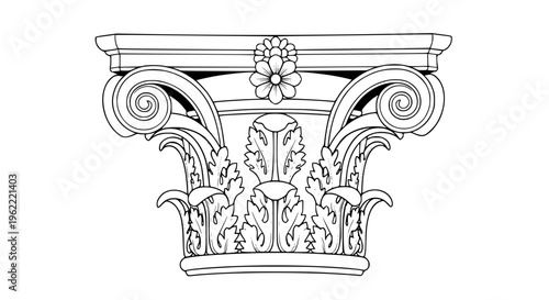 Ornate Corinthian column capital vector, classic architectural ornament with intricate antique detailing
