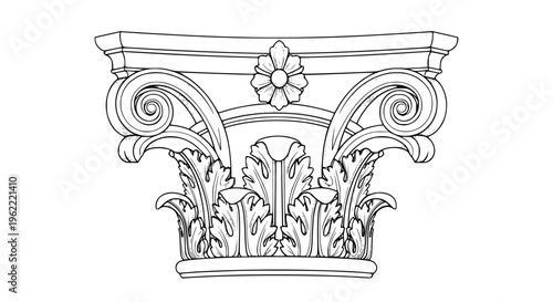 Ornate Corinthian column capital vector, classic architectural ornament with intricate antique detailing