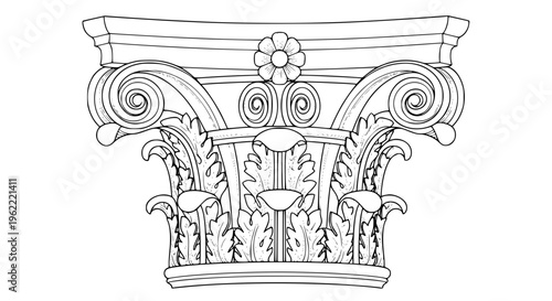 Ornate Corinthian column capital vector, classic architectural ornament with intricate antique detailing