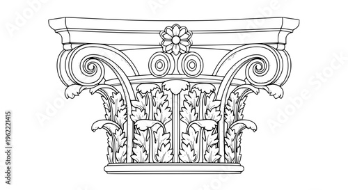 Ornate Corinthian column capital vector, classic architectural ornament with intricate antique detailing