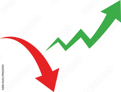 Graphic illustration of economic recovery with downward and upward trend arrows Vector