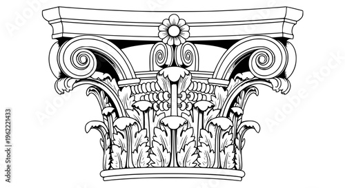 Ornate Corinthian column capital vector, classic architectural ornament with intricate antique detailing