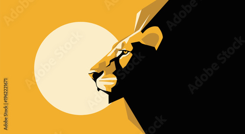 Majestic lion profile in golden hues, symbolizing strength and leadership.