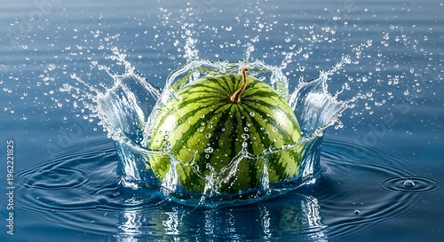 Watermelon Splashing in Clear Water.