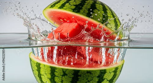Watermelon Slices Splashing in Water.