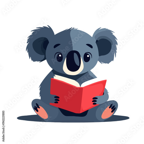 Koala Reading Book Cute Animal Cartoon Character Happy Education Learning Story Time Children's Illustration Vector Graphic Design Mascot Clipart Design Resource