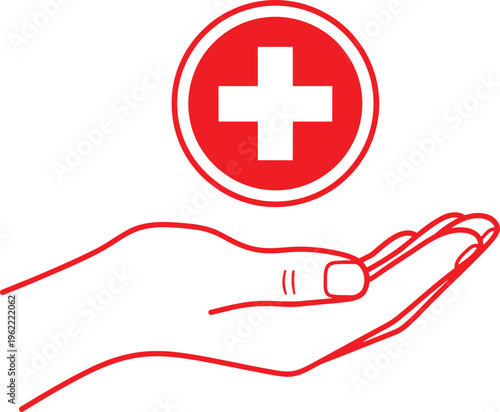 Medical aid symbol with a hand holding a stethoscope Vector